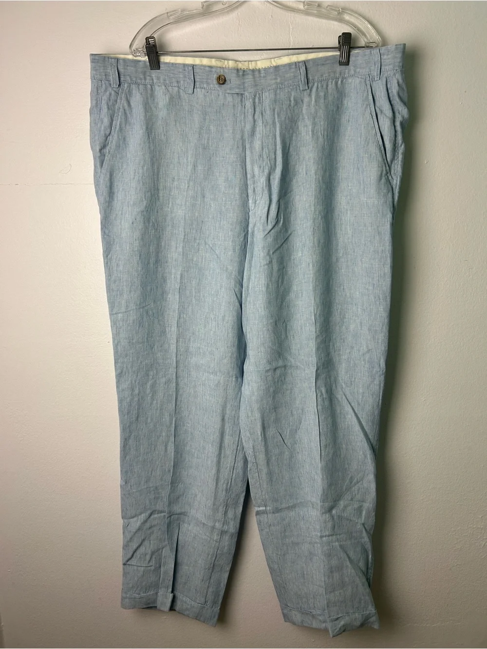 Hiltl Mens Size 40X30 100% Linen Classic Fit Trousers Pants Made in Romania